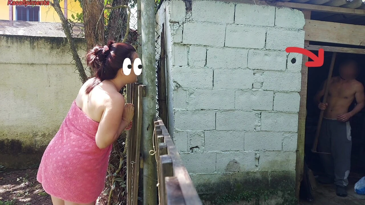 Shower doesn’t work, married woman asks farm caretaker for help using just a towel and pays with sex